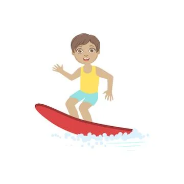 Boy Surfing On The Red Board Stock Illustration