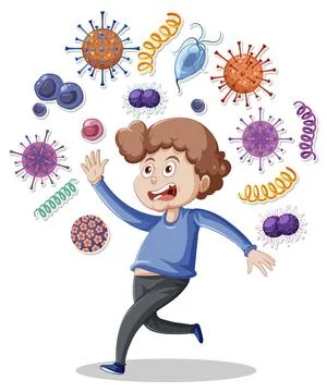 A boy surrounded by germs Stock Illustration