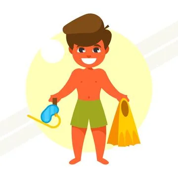 Boy-with-swimfin Stock Illustration