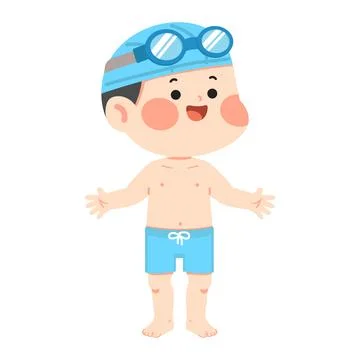 Boy swimmer wearing cap and goggles for summer pool activity Stock Illustration