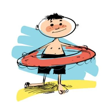 Boy with swimming circle Stock Illustration