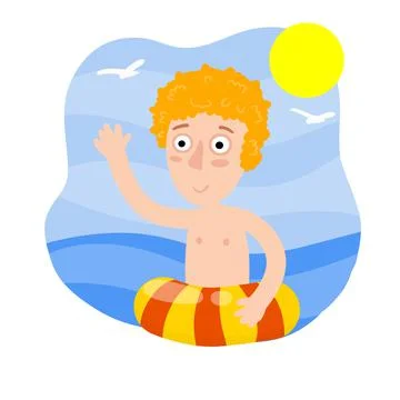 Boy with swimming ring. Element of vacation, sea and beach. イラスト素材