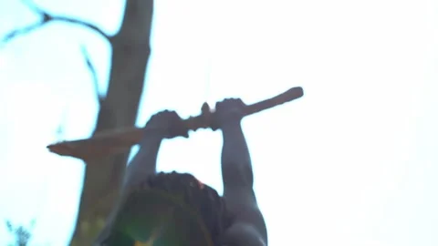 Boy swinging from a rope Stock Footage 323762733