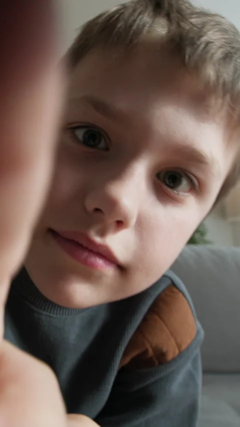 Boy Swiping Screen Close Up Stock Footage 335486819