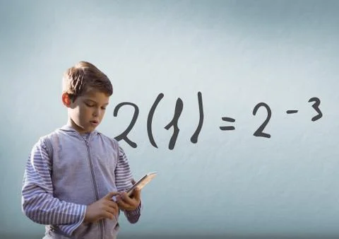 Boy with tablet and formula Stock Photos