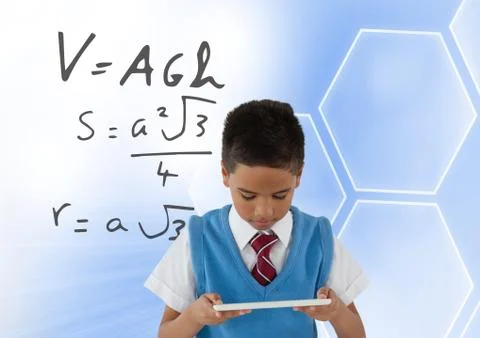 Boy with tablet and formula Stock Photos