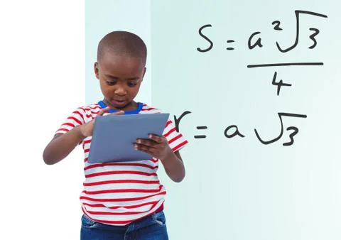 Boy with tablet and formula Stock Photos