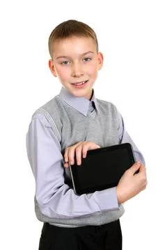 Boy with Tablet Computer Boy with Tablet Computer Isolated on the White Ba... Stock Photos