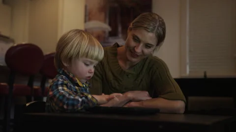 Boy Tablet Mom Bored Video stock 47142128