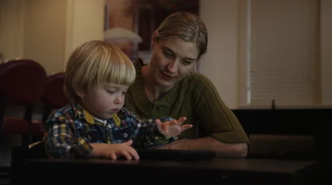 Boy Tablet Mom Stock Footage 47139506