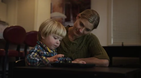 Boy Tablet Mom Pointing Stock Footage 47140237