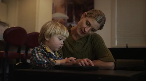 Boy Tablet Mom Start Again Stock Footage 47141583