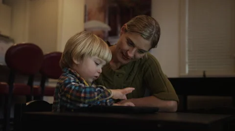 Boy Tablet Mom Waiting Stock Footage 47139496