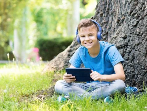 Boy with tablet Foto stock