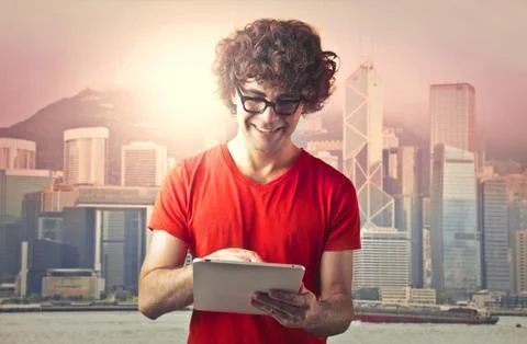 Boy with a tablet Stock Photos