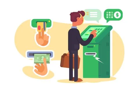 Boy taking cash from ATM Stock Illustration