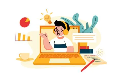 Boy taking online lectures illustration concept Stock Illustration