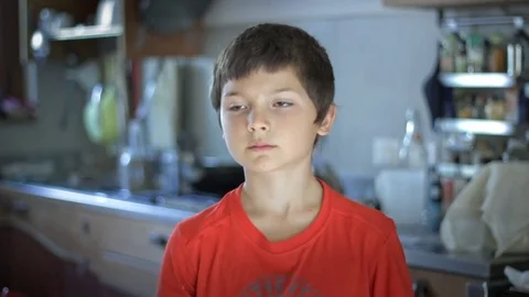 Boy taking spray medicine, close up, home background Stock Footage 72821755