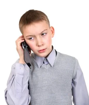 Boy talking on Cellphone Foto stock