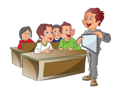 Boy Teaching Using a Tablet PC, illustration Stockillustratie