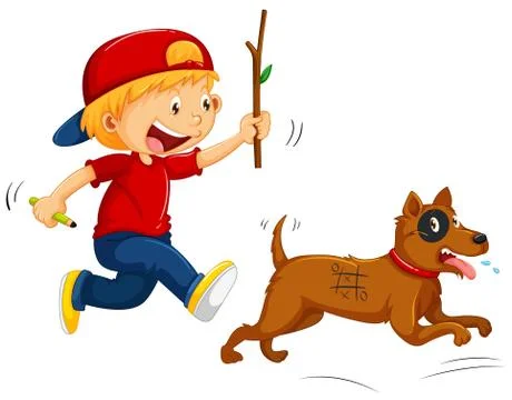 Boy teasing little dog Stock Illustration