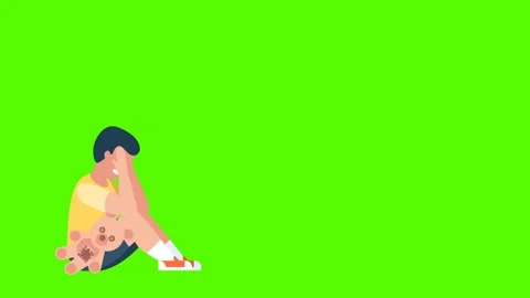 A boy with a teddy bear in his hands, crying sitting on the floor. Crying kids Stock Footage 240626435