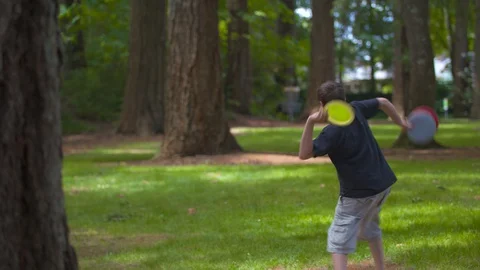 Boy Teeing off and Celebrating Stock Footage 91664429