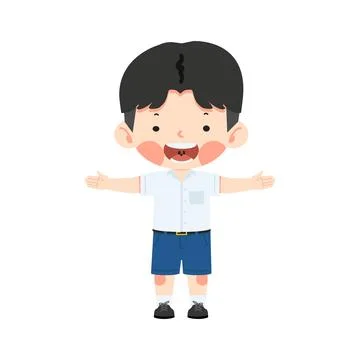 Boy Thai Student standing with raised hands Ilustración de archivo