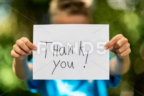 Boy with thank you sign Stock Photos