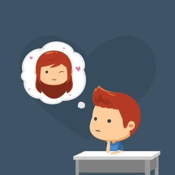 A boy is thinking about his girlfriend Stock Illustration