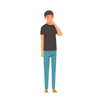 Boy thinks about something cartoon vector illustration Stock Illustration