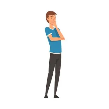 Boy thinks about something cartoon vector illustration Stock Illustration