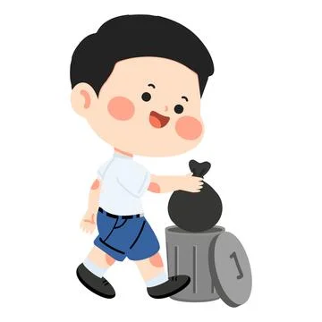 Boy Throwing Trash In Bin Stock Illustration