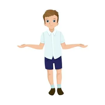 Boy throws up his hands. Doubts or asks. Vector character. Stock Illustration