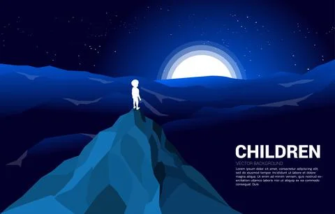 Boy on the top of mountain. Concept of education solution and future of child Stock Illustration