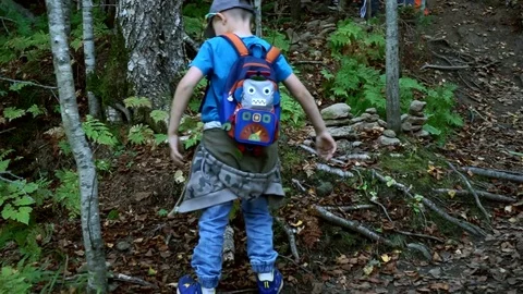 Boy tourist climbs the mountain Stock Footage 77706486