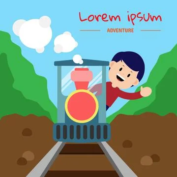 Boy on the train. Perfect for children's book covers Stock Illustration