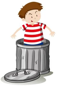 Boy in trashcan alone Stock Illustration
