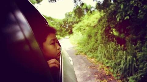 Boy in a travelling car Stock Footage 78740331