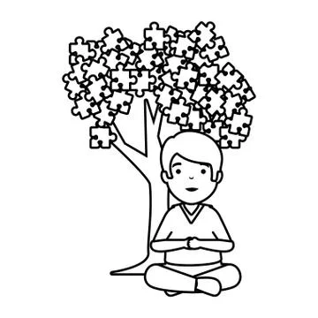 Boy with tree puzzle attached Stock Illustration