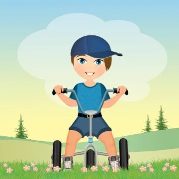 Boy on the tricycle Stock Illustration