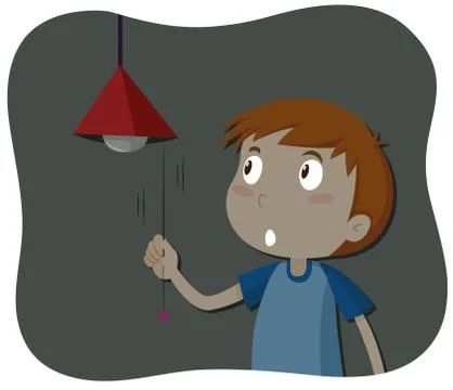 Boy turning off the light Stock Illustration
