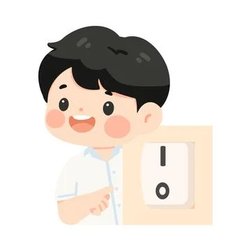 Boy Turning On Light Switch Stock Illustration