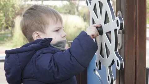 Boy turns the steering wheel Video stock 140802631