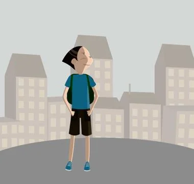 Boy in uniform going to school with backpack Stock Illustration