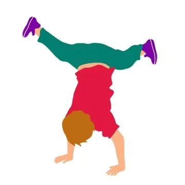 Boy upside down on his hands. Color flat vector illustration Stock Illustration