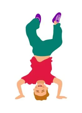 Boy upside down on his hands. Color flat vector illustration Stock Illustration