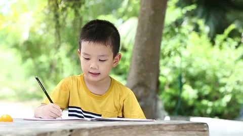 Boy use pencil writing on notebook for writing book 動画素材 51419758