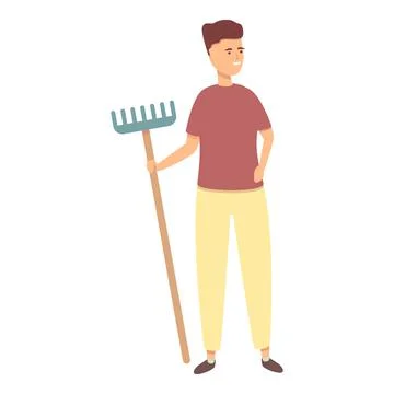 Boy use rake icon cartoon vector. Kid park Ilustración de archivo