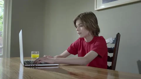Boy uses Laptop computer. Video stock 63028073